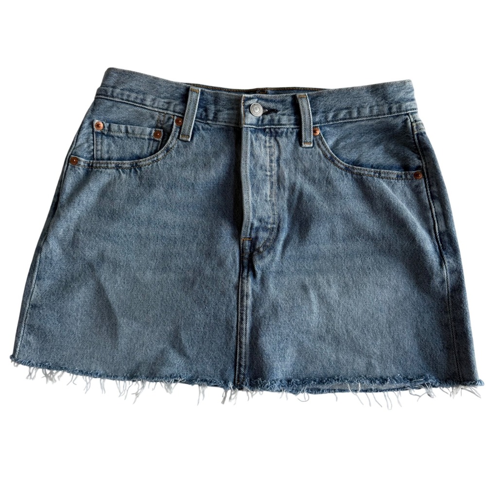 Levi's Icon Skirt Women 28 Blue Denim Raw Hem Mini A4694-0024